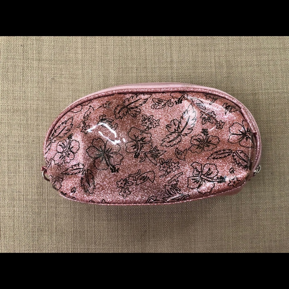Pink Glitter Floral Make Up Case Pouch